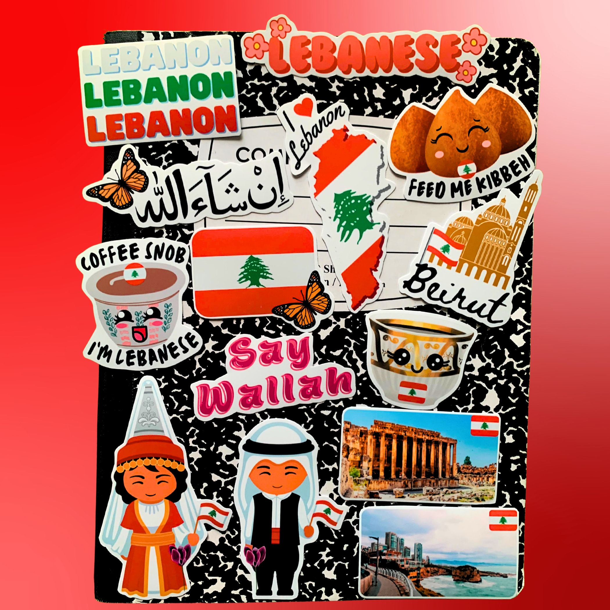 Lebanon Theme Decals Set of 14 Waterproof Stickers Lebanese Culture
