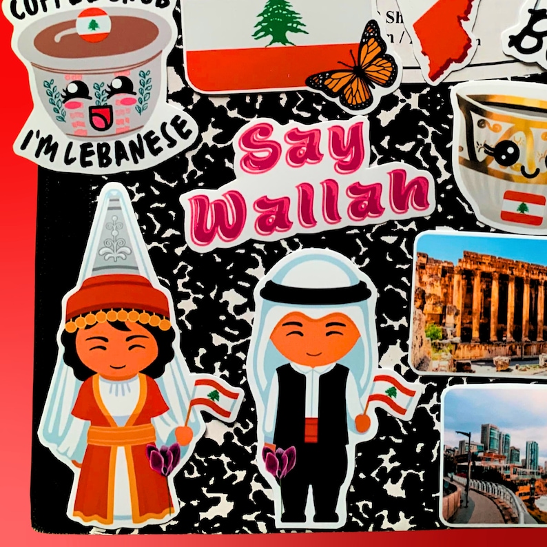 Lebanon Theme Decals Set of 14 Waterproof Stickers Lebanese Culture