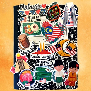 Malaysia Decals Pack of 13 Waterproof Stickers - Malaysia Culture, Cultural Gift Shop, Malaysian Food, Malaysian Souvenir, Malaysia Travel