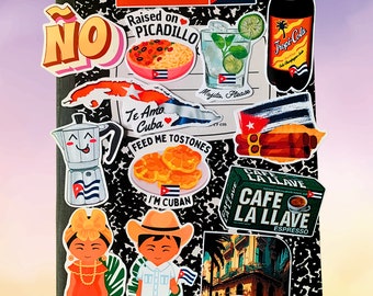 Cuban Themed Decals Pack of 13 Waterproof Stickers- handmade in the USA, Cuban Culture, Cuban Food, Cuban Travel, Souvenir