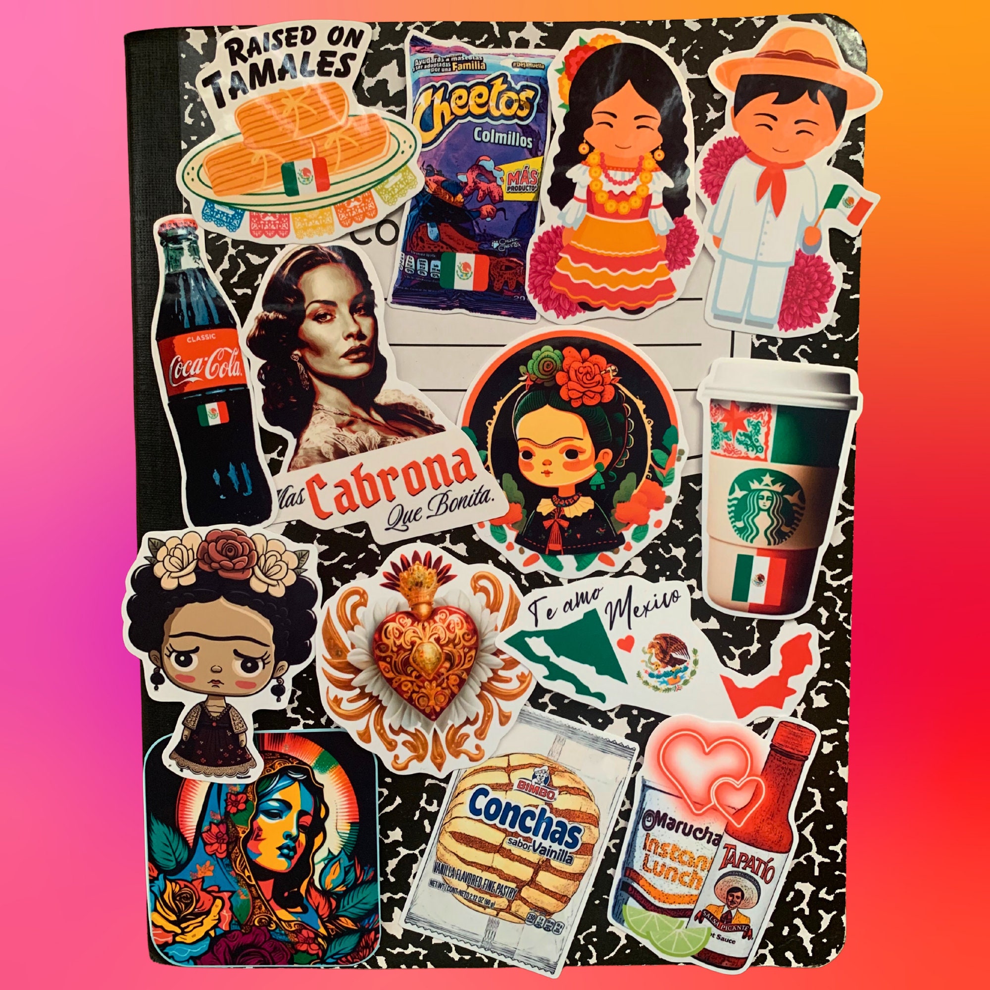 Stickers of Funny Mexican motifs in color about 60 pieces