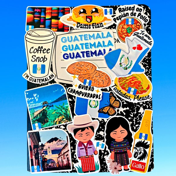 Guatemala Decals Waterproof Sticker Pack of 14 - Guatemala Laptop Stickers, MacBook Pro Stickers, Water bottle Stickers, Guatemala Culture