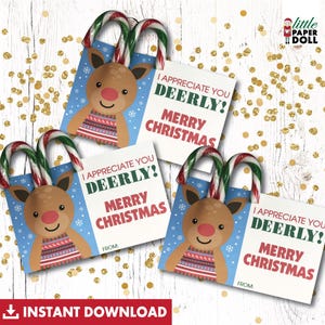 Ich schätze Sie deerly! Frohe Weihnachten INSTANT DOWNLOAD druckbare Classmate Karte, Weihnachtskarte, Zuckerstange Geschenk, Rentier Geschenk, Karte