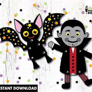 Halloween paper dolls, INSTANT DOWNLOAD, printable DIY Halloween kids craft, Vampire puppet, bat puppet, Halloween cut out, classroom craft