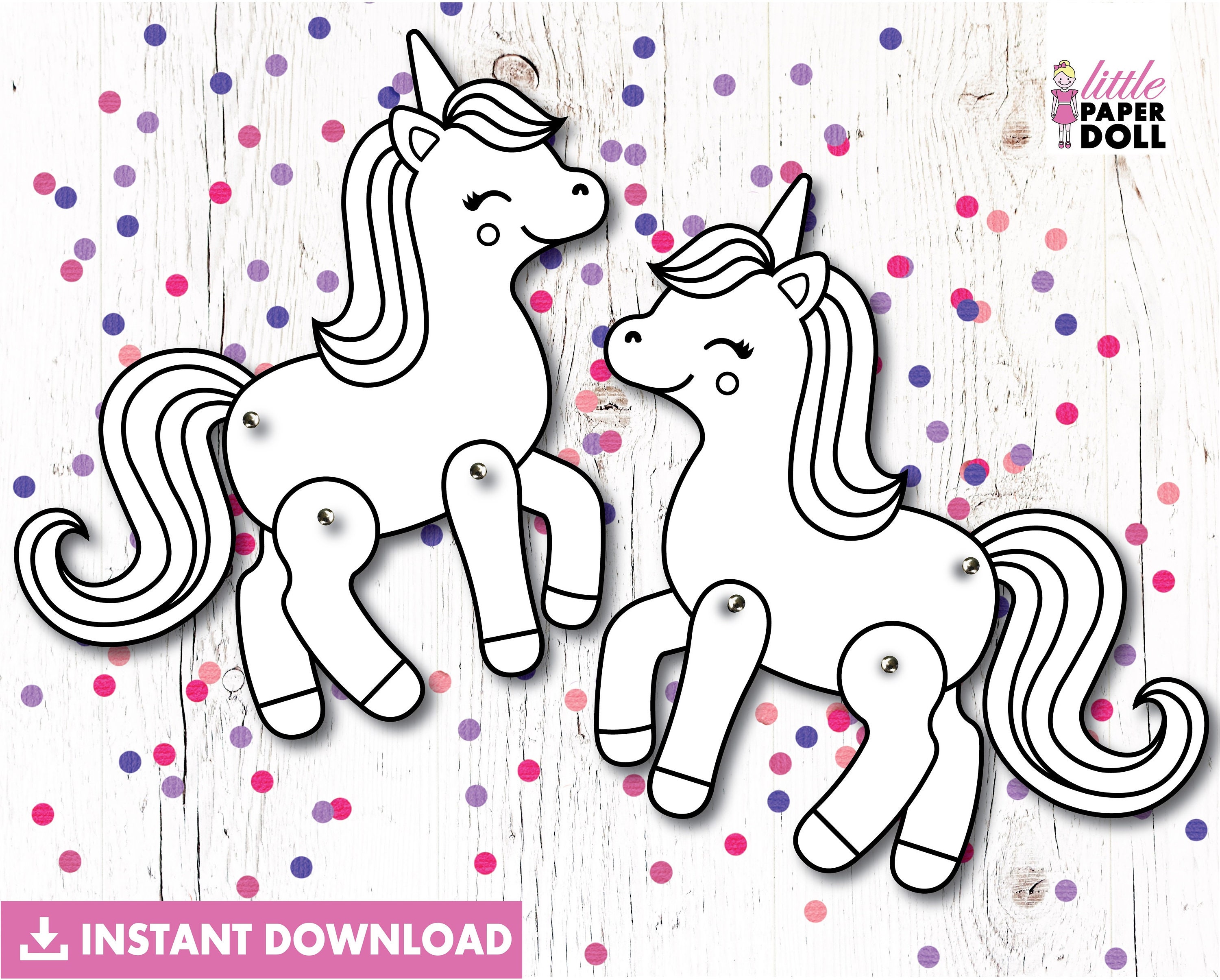 Unicorn Paper Doll INSTANT DOWNLOAD, Printable Unicorn Coloring Page ...