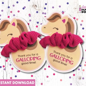 Thank You for a galloping good time, horse scrunchies sleeve favor, INSTANT DOWNLOAD Thank You tag, pony printable cut-out Birthday favor