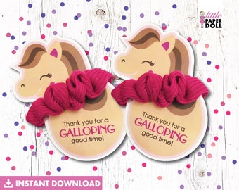 Thank You for a galloping good time, horse scrunchies sleeve favor, INSTANT DOWNLOAD Thank You tag, pony printable cut-out Birthday favor