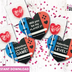Valentine you&#39;ve got game! You&#39;re next level! Will you be my player 2? INSTANT DOWNLOAD printable Valentines lollipop favor, game controller