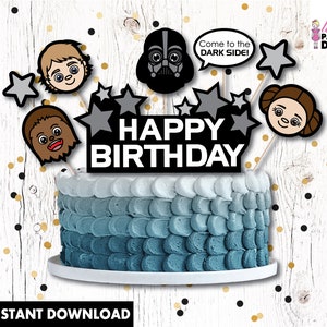 Star Wars toppers cupcake stampabili, Star Wars Birthday party cupcake images, download istantaneo Darth Vader, Yoda, CP3PO, R2D2 cake toppers