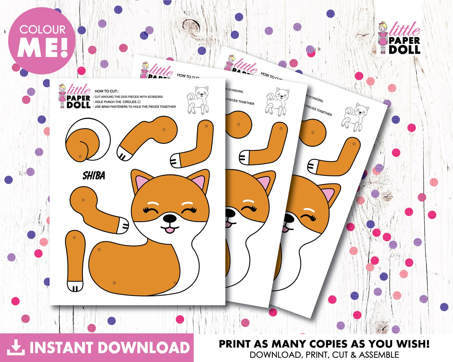 Dog Paper Doll INSTANT DOWNLOAD, Printable Puppy Dog Coloring Page, Dog ...