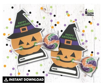 Feliz Dia das Bruxas! DOWNLOAD DIGITAL INSTANTÂNEO Lembrancinha de pirulito de Halloween, lembrancinha de pirulito, lembrancinha de colega de classe, lembrancinha de pré-escola, lembrancinha de Jack O'Lantern