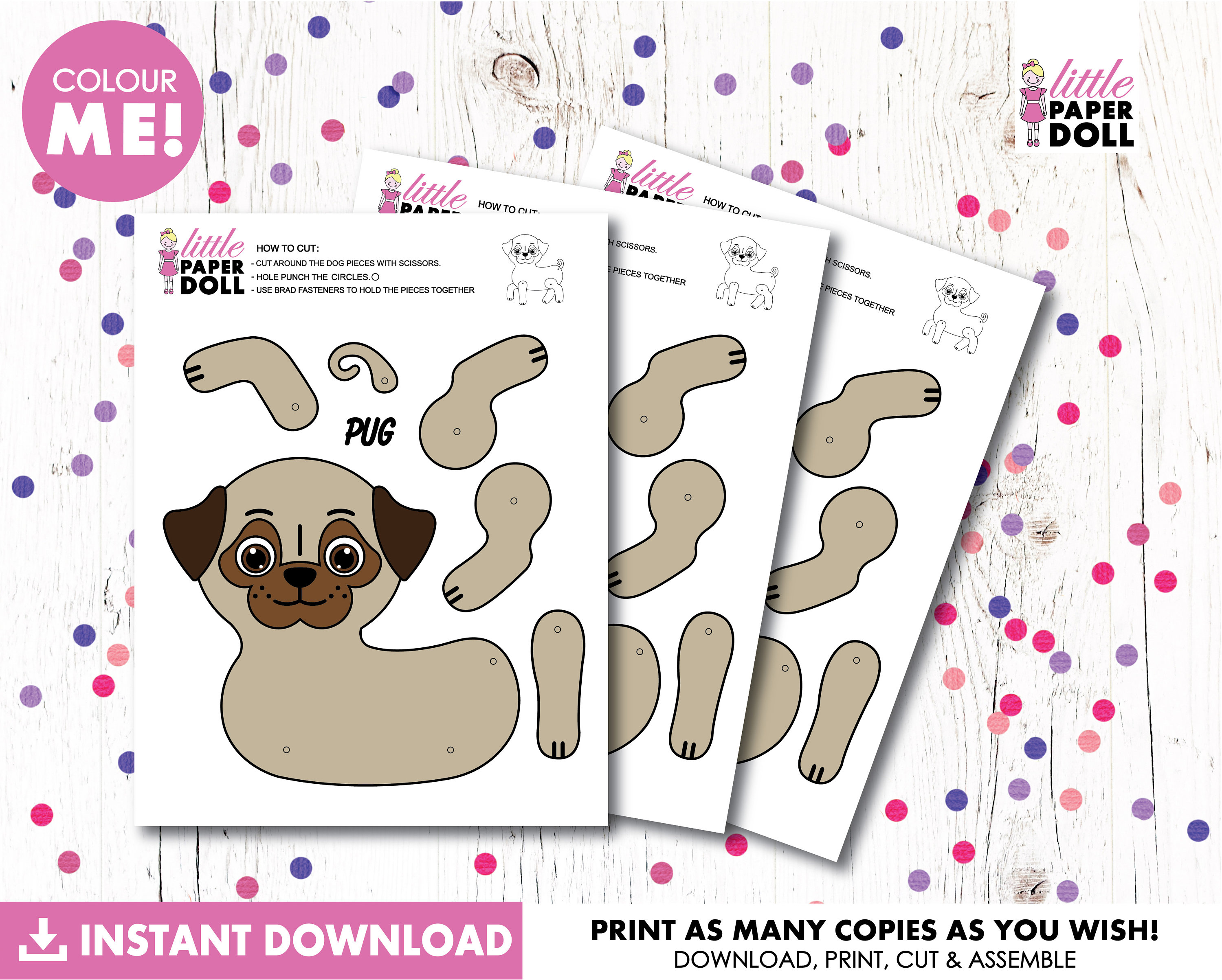 Dog Paper Doll INSTANT DOWNLOAD Printable Puppy Dog Coloring - Etsy