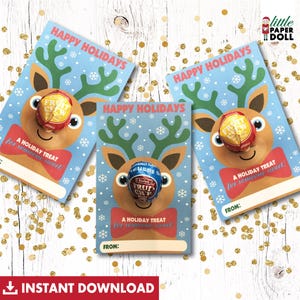 Fijne vakantie. Een vakantietraktatie voor een lief iemand! DIRECTE DOWNLOAD afdrukbaar gunstbedankje voor klasgenoot, kerstkaart, lollybedankje, rendierneus