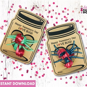 Happy Valentine&#39;s Day LOVE bug! INSTANT DOWNLOAD printable Valentines Day card, holiday favor, toy bug, mason jar favor, classmate favor