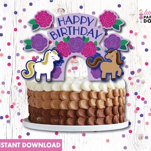 Horse Birthday Party cake toppers, instant download horse, flower rainbows, pony printable cake toppers, Happy Birthday horse pony party