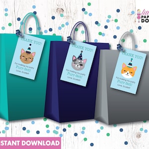 Thank You for making my party Purr-fect! Party gift bag tag. INSTANT DOWNLOAD Thank You tag, printable cat tags, personalized Thank You tags