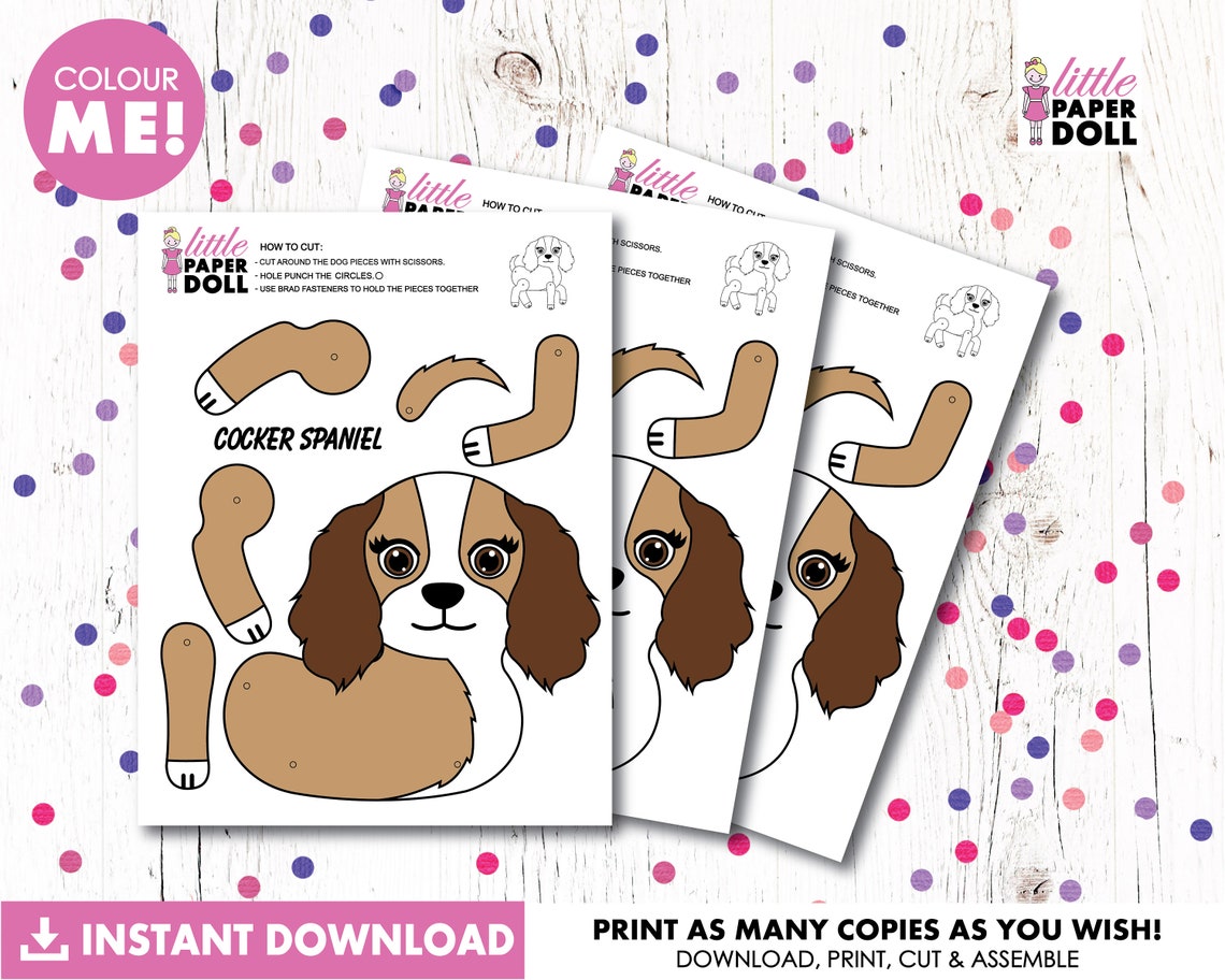 Dog Paper Doll INSTANT DOWNLOAD, Printable Puppy Dog Coloring Page, Dog ...