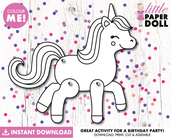 unicorn paper doll instant download printable unicorn etsy
