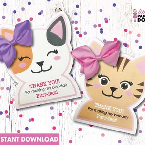 Thank you for making my Birthday purr-fect! Happy Birthday INSTANT DOWNLOAD printable party favor, cat bow favor, kitty cat gift bag tag