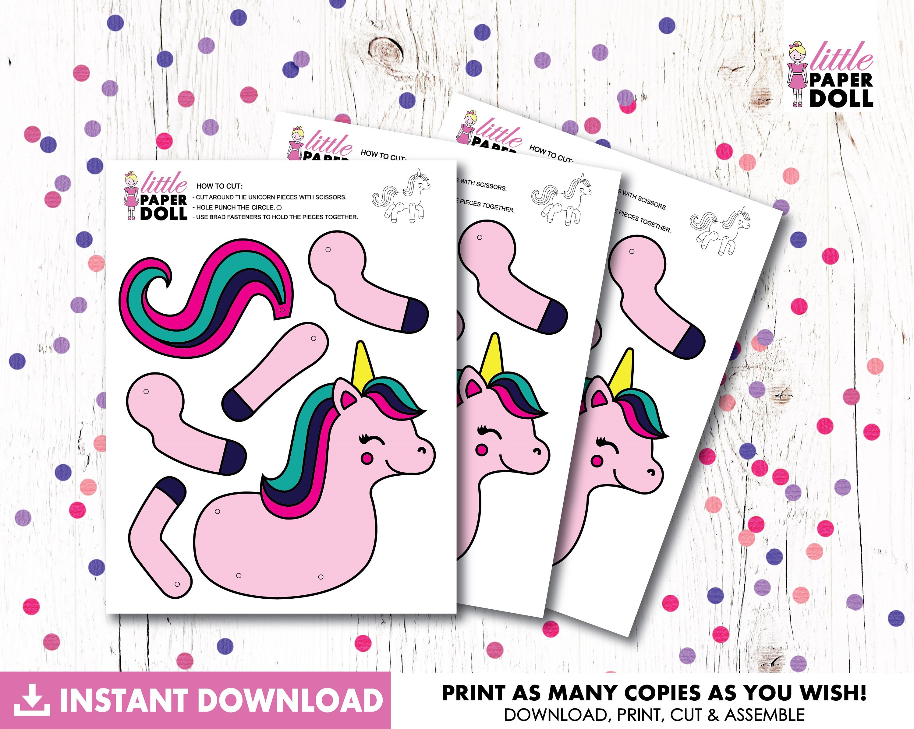 Unicorn Paper Doll INSTANT DOWNLOAD Printable Unicorn - Etsy