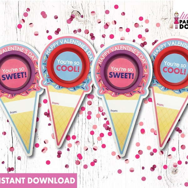 You're so cool! You're so sweet! INSTANT DOWNLOAD Happy Valentine's Day ice cream cone Play-Doh favor, classmate favor, play dough favor