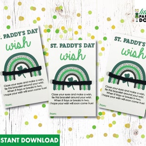 Happy St. Patty's Day Wunsch Anhänger, sofort Download druckbar Tag, St. Patrick es Day Wunsch, Schnur Armband Karten, Wunsch Armband Geschenk
