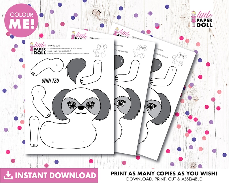 Dog Paper Doll INSTANT DOWNLOAD Printable Puppy Dog Coloring - Etsy