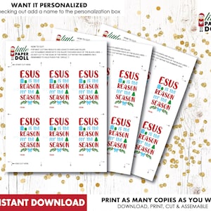 Jesus is the Reason for the Season! INSTANT DOWNLOAD Printable Christmas Classmate Favor ...