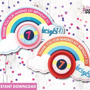 Obrigado por tornar meu aniversário tão brilhante! Obrigado para impressão, lembrancinhas de aniversário, lembrança personalizada, lembrancinha de aniversário arco-íris play doh