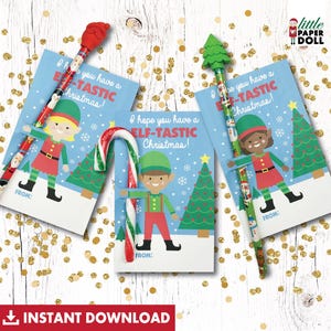 Ich wünsche dir ein ELF-TASTISCHES Weihnachtsfest! Sofortiger Download druckbare Urlaub Klassenzimmer Gefälligkeiten. Schultüte Elfen Bleistift aus Filz, Zuckerstange für Mädchen