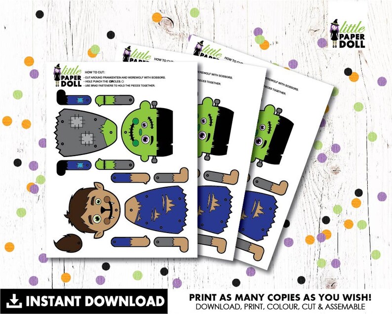 Halloween Paper Dolls, Instant Download Paper Puppets, Printable DIY ...