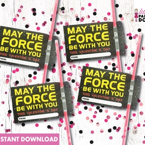 STAR WARS May the force be with you! Happy Valentine's Day instant download glow stick favor, Darth Vader Valentine's Day classmate gift