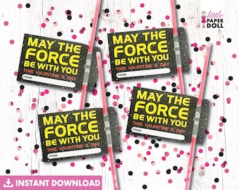 STAR WARS May the force be with you! Happy Valentine's Day instant download glow stick favor, Darth Vader Valentine's Day classmate gift