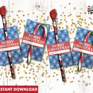 Merry Christmas INSTANT DOWNLOAD candy cane favor, pencil classmate favor, Christmas card, Christmas tag, printable tag, blue snow flake