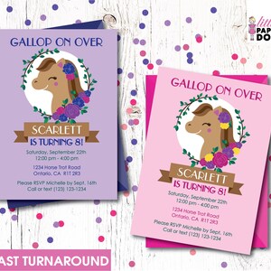 Gallop on over for a beautiful horse party! Personalized horse Birthday invitation, instant download printable pony invitations, Horse party