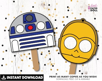 Star Wars INSTANT DOWNLOAD paper CP3PO and R2D2 face masks, Star Wars kids craft sheets, Star Wars Birthday colouring and cutout activity