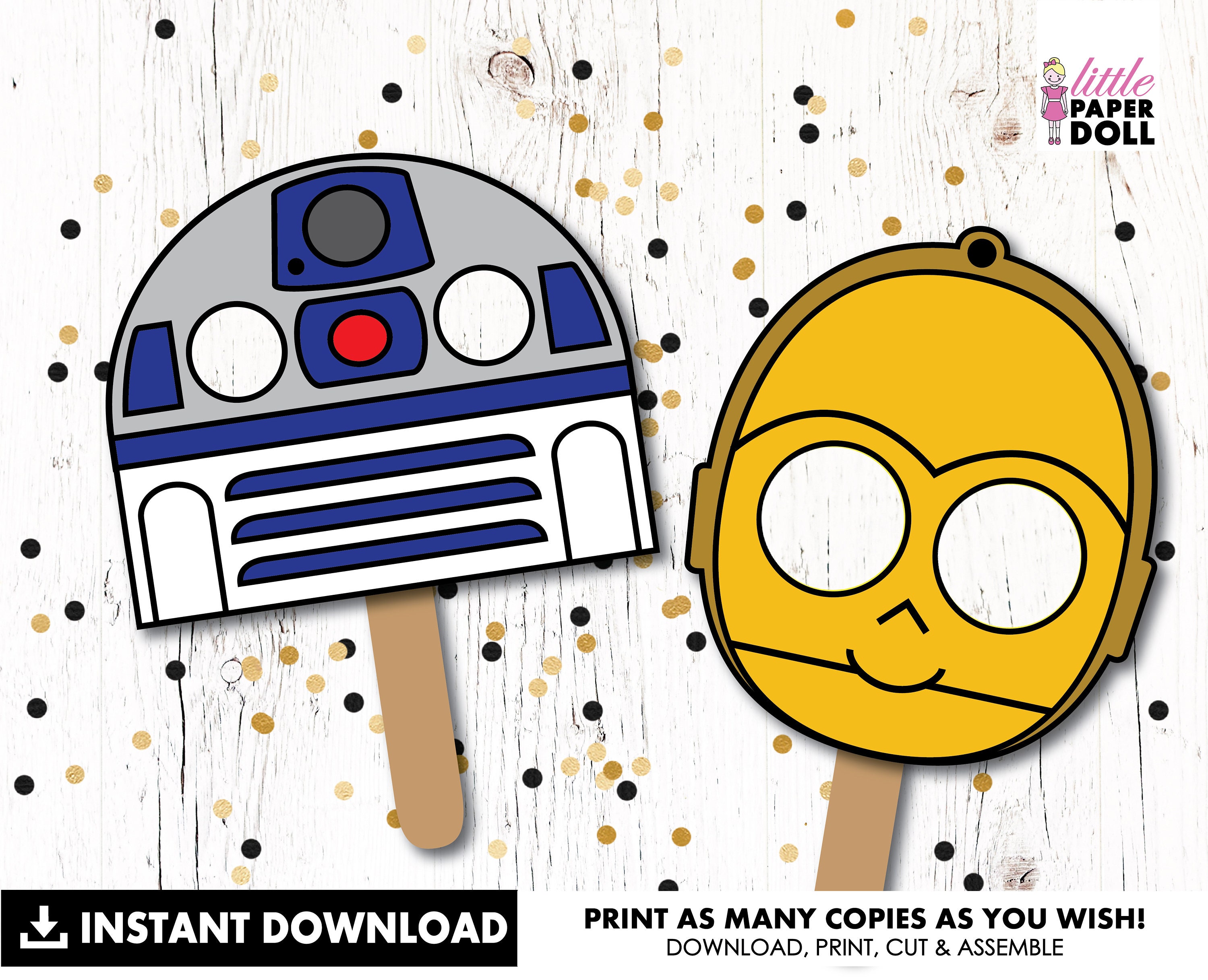 Star Wars INSTANT DOWNLOAD Paper CP3PO and R2D2 Face Masks - Etsy
