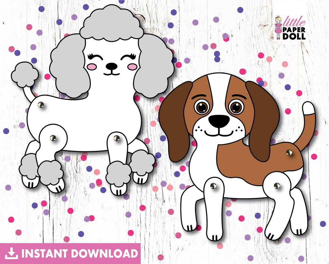 Dog Paper Doll INSTANT DOWNLOAD, Printable Puppy Dog Coloring Page, Dog Birthday Party Activity ...