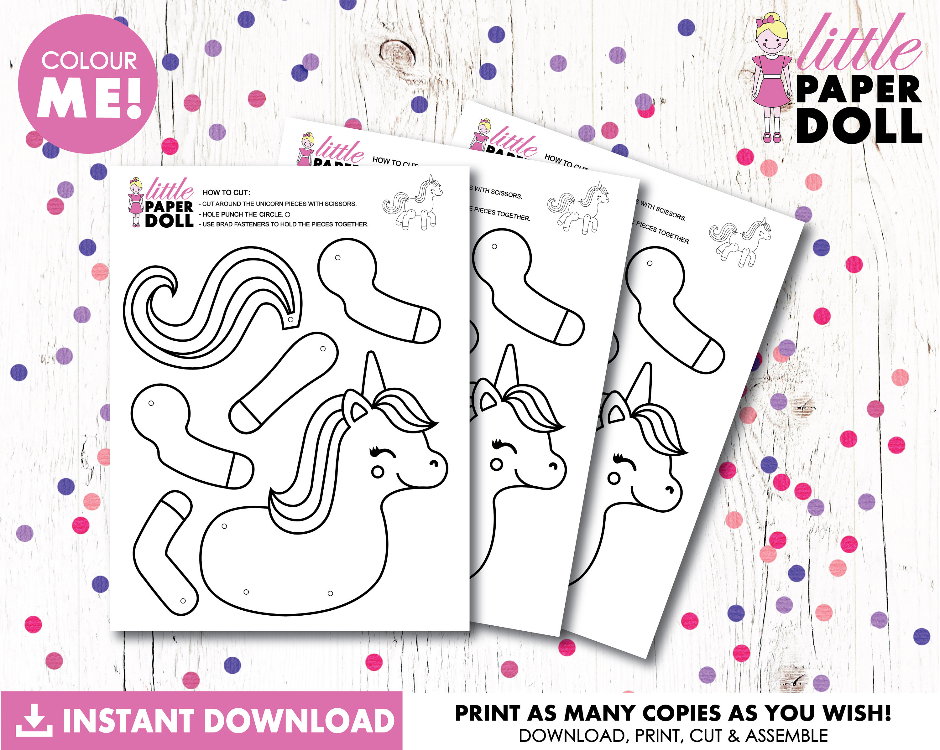 Unicorn Paper Doll INSTANT DOWNLOAD Printable Unicorn Etsy Canada