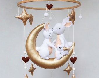 Baby mobile with bunnies - Mobile baby for girl or boy - Nursery mobile with rabbits - Crib mobile gender neutral - Hanging mobile gold