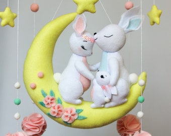 Baby mobile with bunnies - Mobile baby for girl - Nursery mobile with rabbits - Crib mobile - Mobile nursery - Hanging mobile