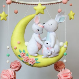 Baby mobile with bunnies - Mobile baby for girl - Nursery mobile with rabbits - Crib mobile - Mobile nursery - Hanging mobile