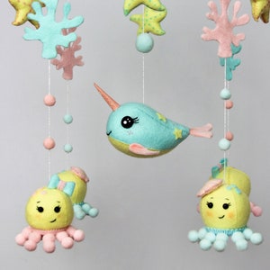 Baby mobile ocean with narwhal and octopuses for boy or girl Mobile nursery Nursery mobile image 1