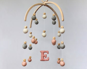 Baby mobile felt balls - Pom Pom mobile baby - Nursery mobile neutral - Neutral mobile nursery - Crib mobile for girl - Hanging mobile pink