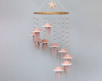 Baby mobile with jellyfish - Mobile baby ocean - Nursery mobile for girl - Crib mobile nautical - Hanging mobile sea - Cot mobile nursery