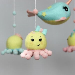 Baby mobile ocean with narwhal and octopuses for boy or girl Mobile nursery Nursery mobile image 5