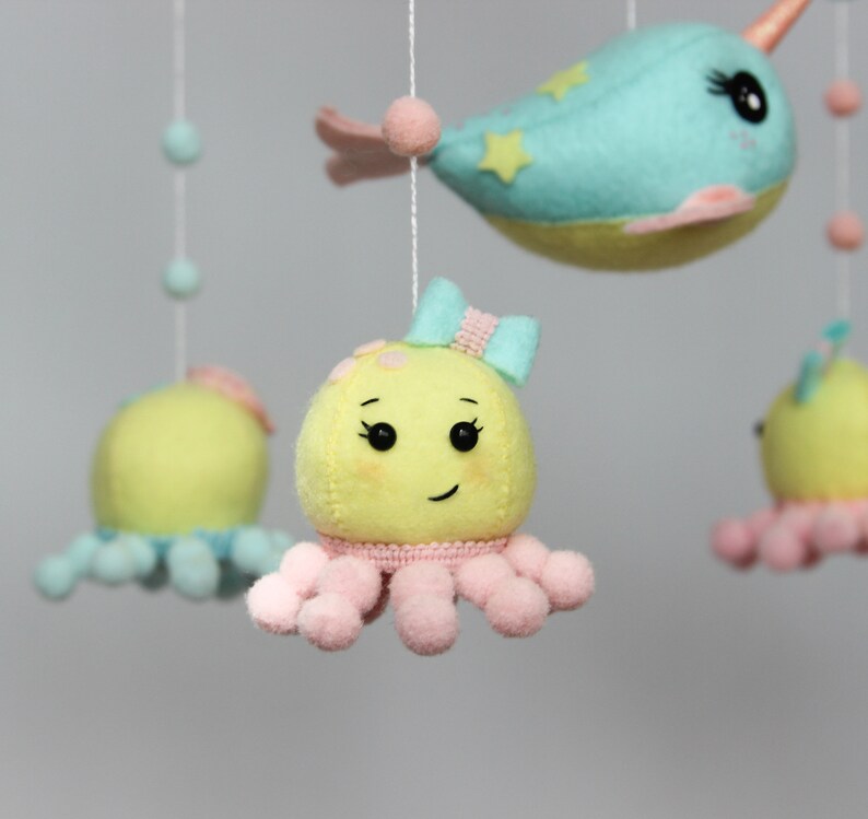 Baby mobile ocean with narwhal and octopuses for boy or girl Mobile nursery Nursery mobile image 5