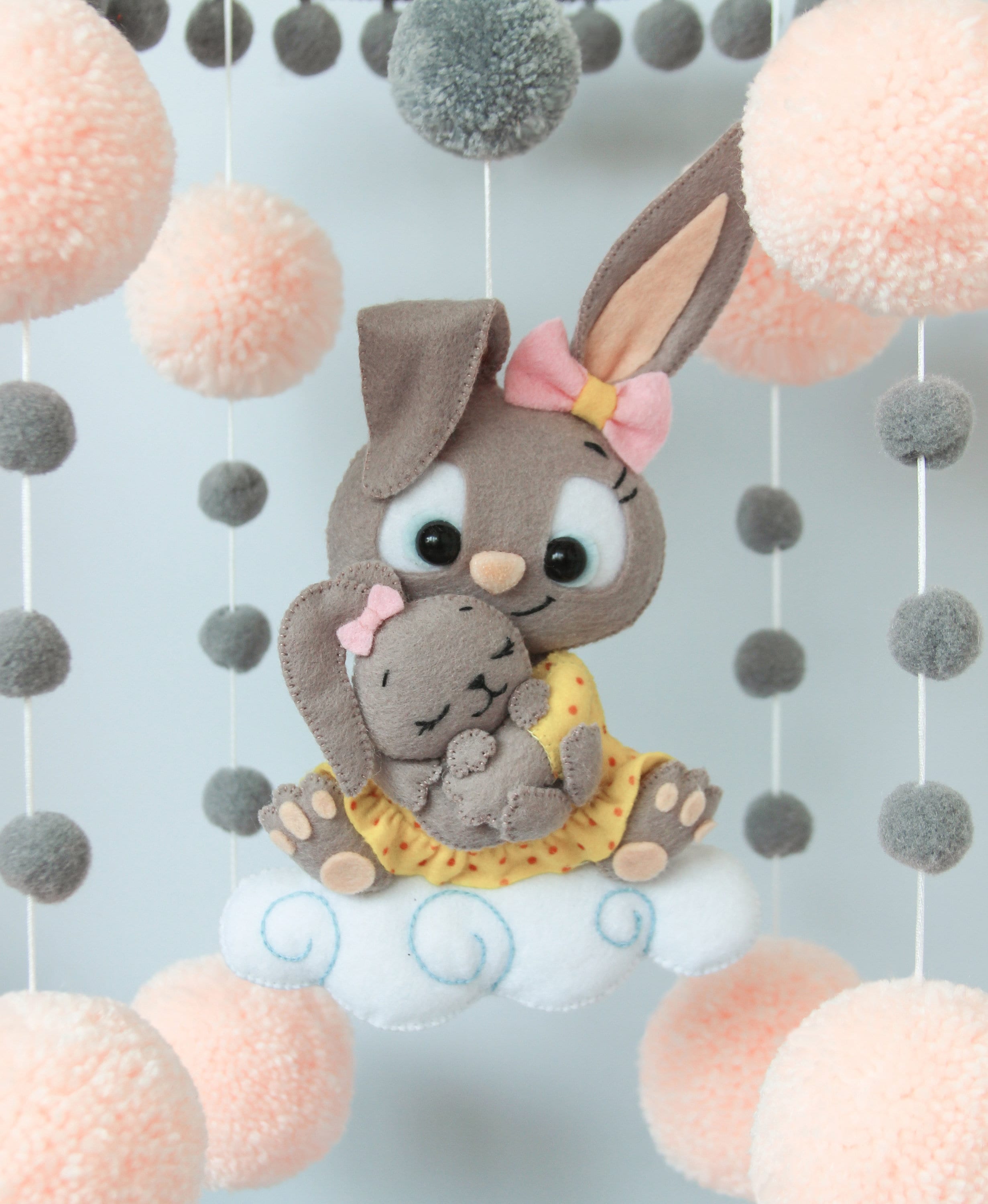 Baby Mobile With Grey Bunnies for Girl Mobile Nursery Etsy