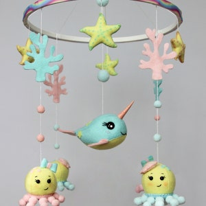 Baby mobile ocean with narwhal and octopuses for boy or girl Mobile nursery Nursery mobile image 2