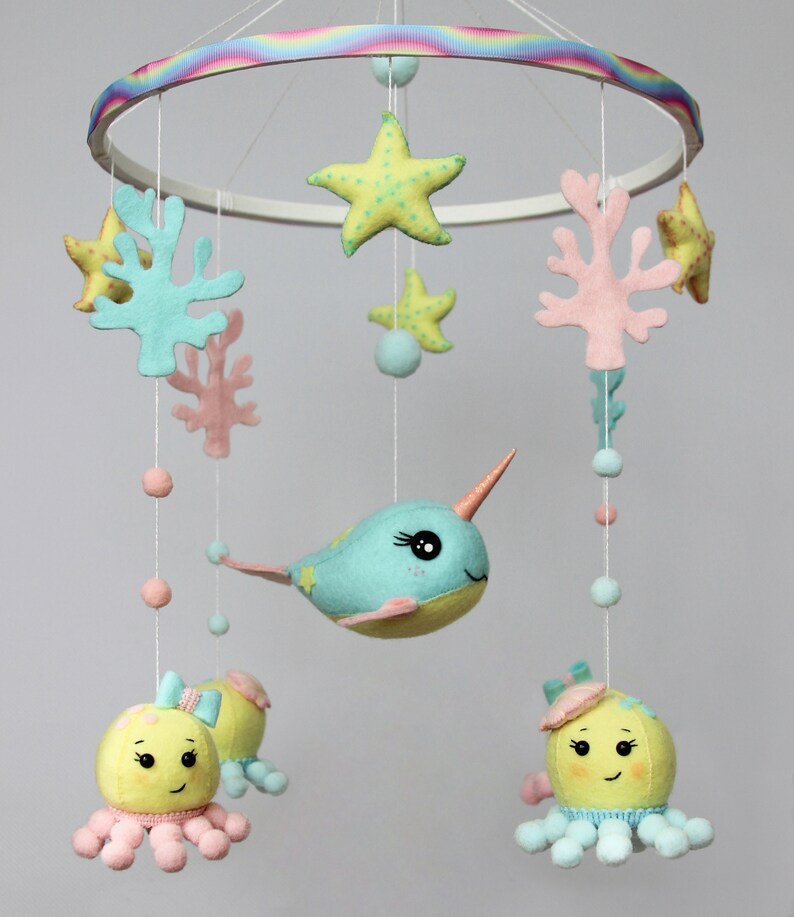 Baby mobile ocean with narwhal and octopuses for boy or girl Mobile nursery Nursery mobile image 2